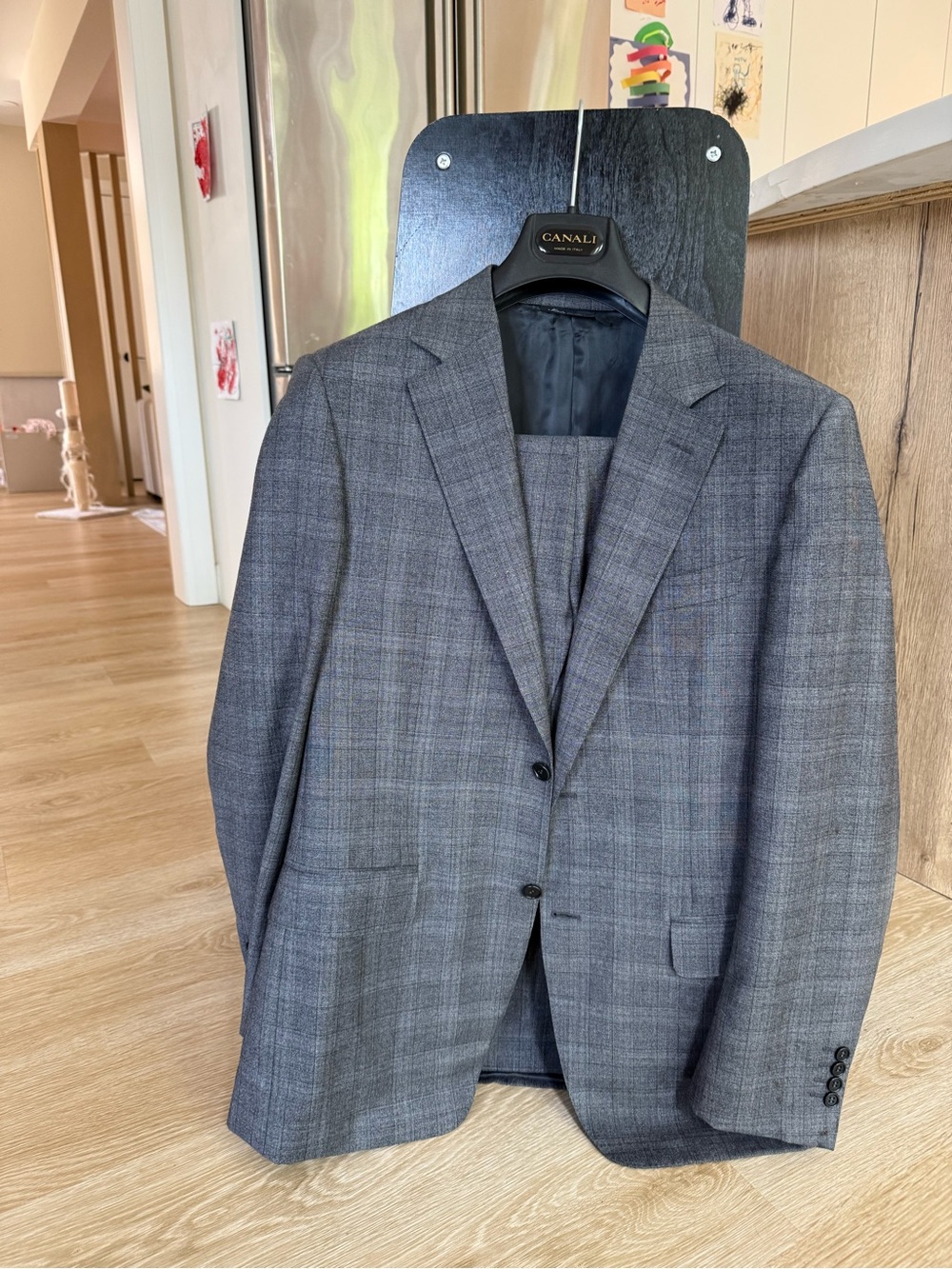 Canali Gray Windowpane Wool Suit Jacket